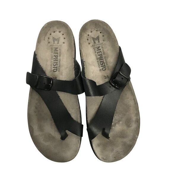 Mephisto Helen Womens Leather Cork Footbed Sandals Black Size 7.5-8 /38 - Picture 1 of 7